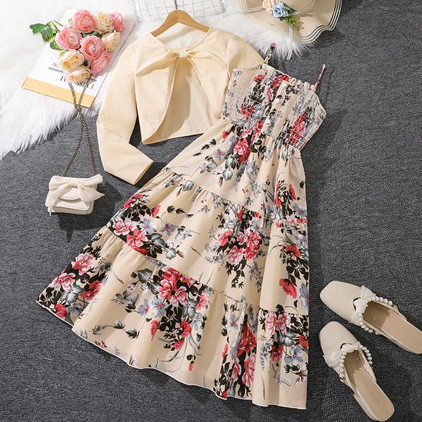 Imported 🌸 Girls' Floral Dress & Jacket Set – Spring/Autumn Two-Piece Outfit