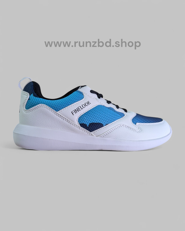 Finelook Men's white and Blue Mesh Sneakers