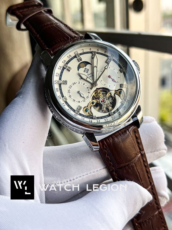 PATEK AUTO BROWN BELT SILVER CASE V3