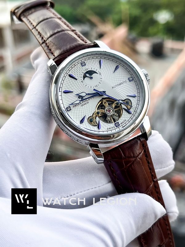 PATEK AUTO BROWN BELT SILVER CASE V1
