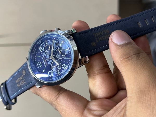 MONTBLANC BELT BLUE SILVER CASE