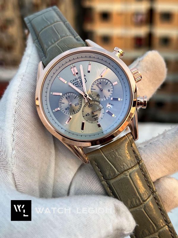 TAG BELT 3 CHRONO ROSE GOLD BODY GREY BELT, GREY DIAL