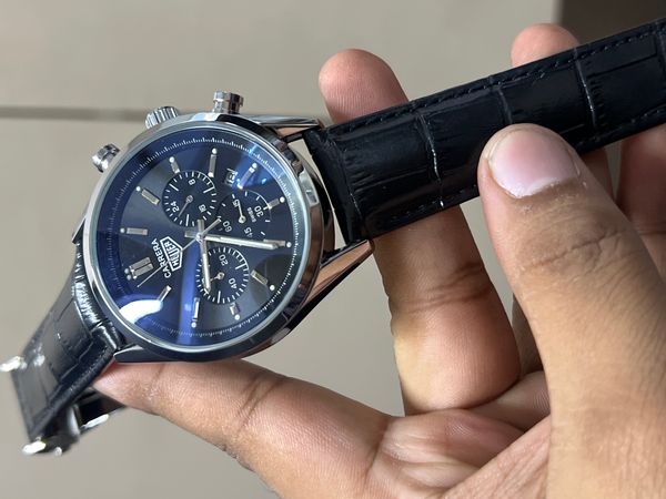 TAG BELT 3 CHRONO SILVER BODY BLACK BELT, BLACK DIAL
