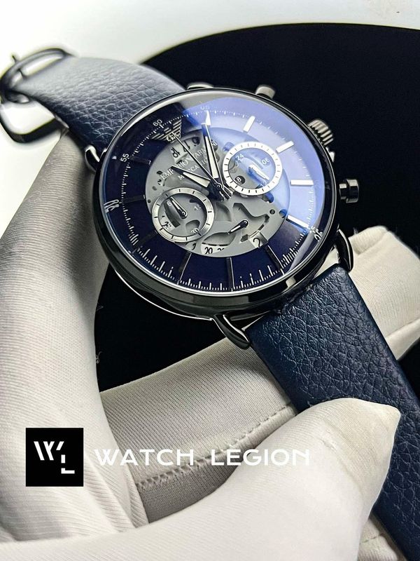 ARMANI OVAL GLASS BLACK CASE BLUE DIAL BLUE BELT