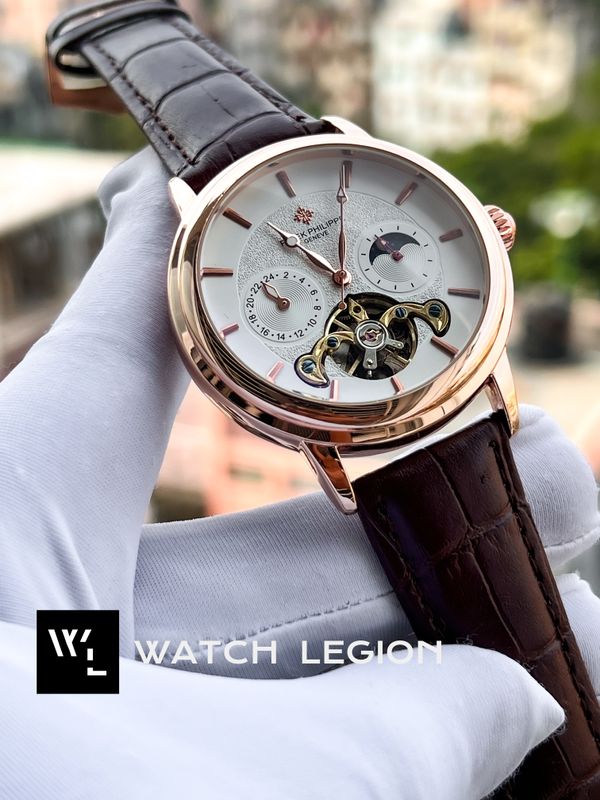 PATEK AUTO BROWN BELT ROSE GOLD CASE V4