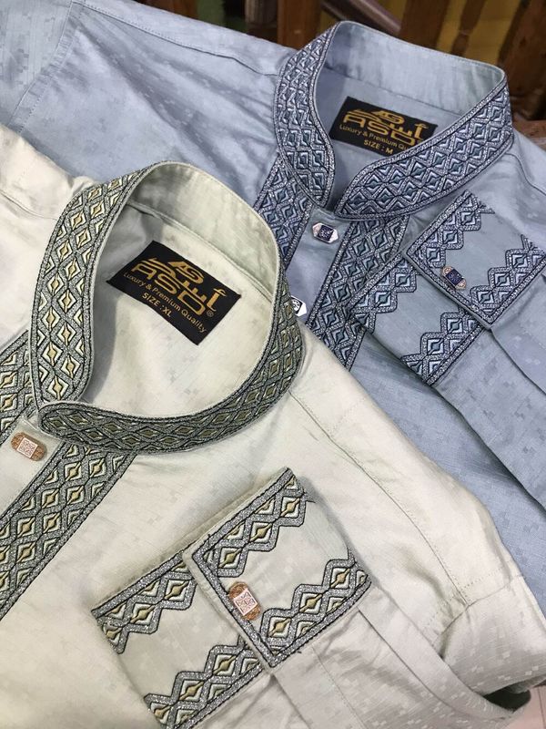 Elegant Gorgeous Cotton Panjabi | Green Blue