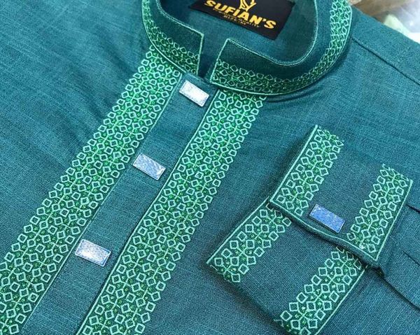 Men Cotton Embroidery Panjabi | Green