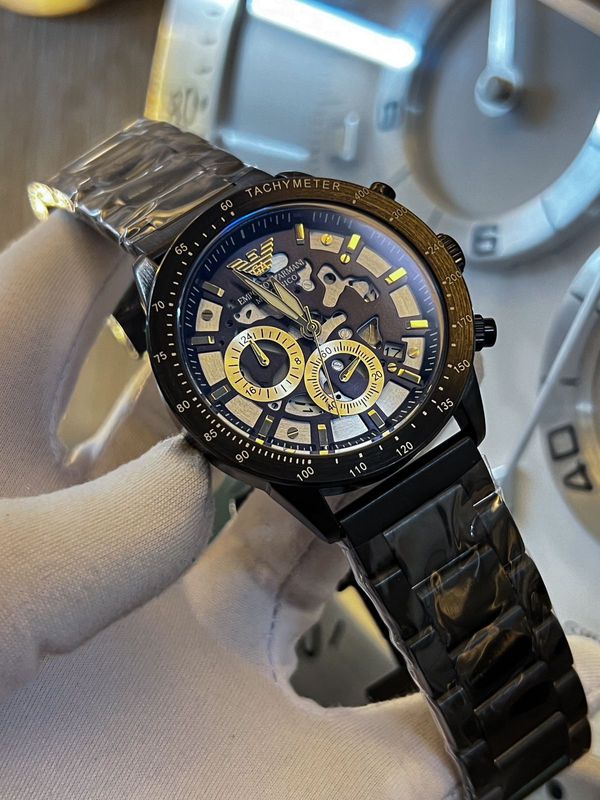 Emporio Armani Meccanico Blue Dial Black Chain AA