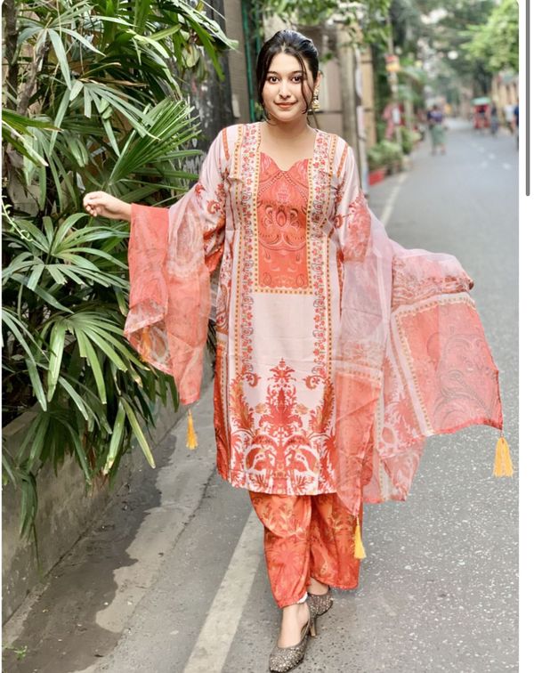 Ready Made Pure dubai silk Digital Print Three Piece