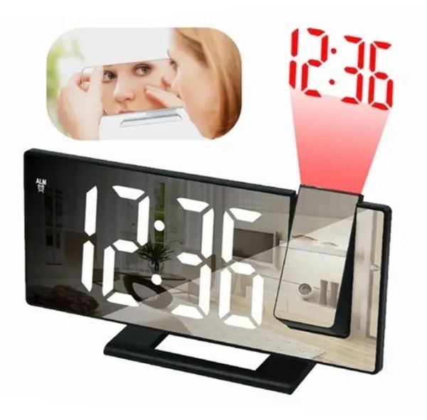 Digital Alarm Clock with 180° Rotating Projector - LED Large Mirror Display, High Quality