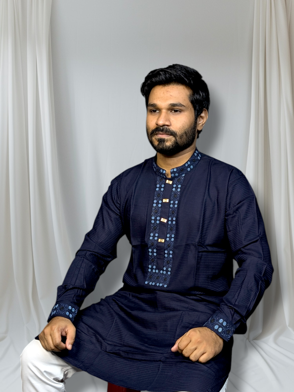 platinum Cuff Hata Panjabi nevy blue color