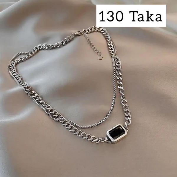 Double layer silver necklace.