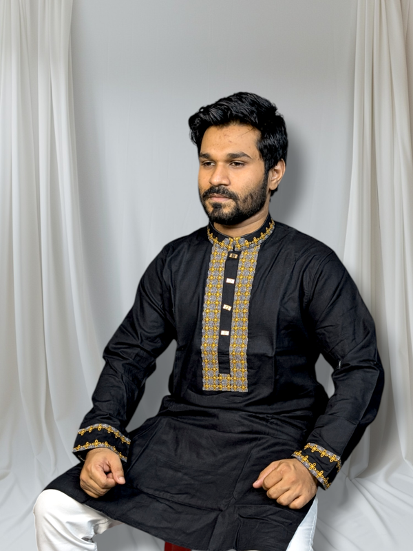Elite embroidered panjabi black color