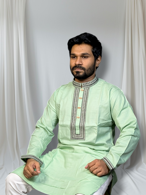Elite embroidered panjabi mint color