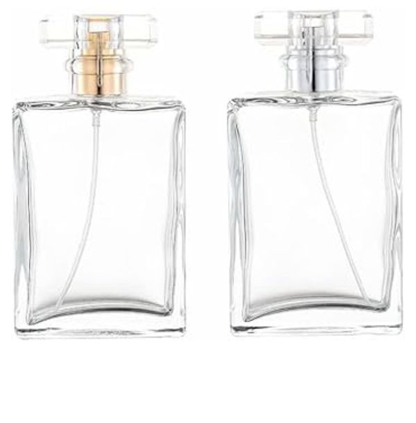 Empty Perfume Atomizer Refillable Spray 100ml Bottle 1pcs - Transparent Glass Square Shape - Very Comfortable and Fashionable
