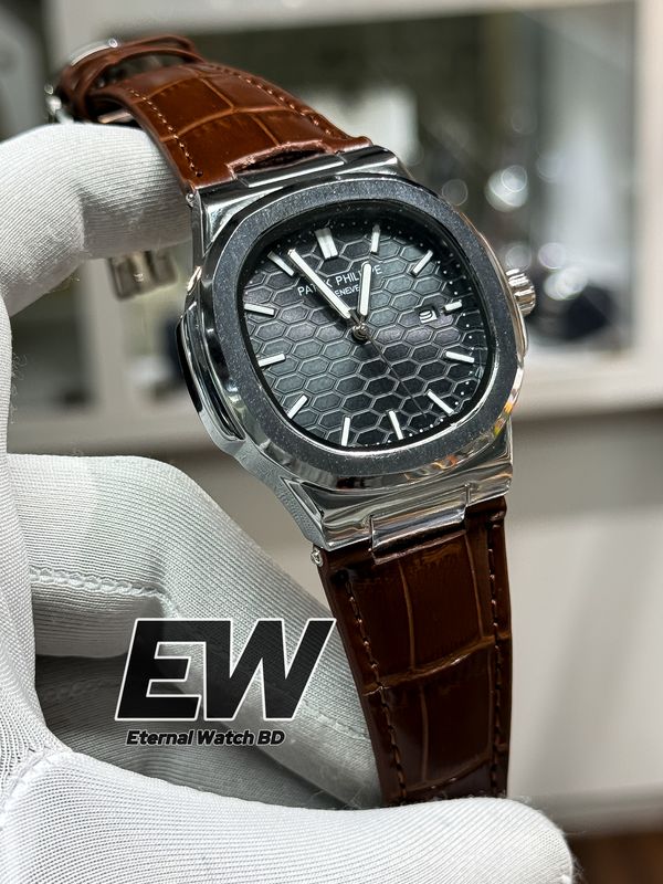 PATEK NAUTILUS SWEEP BLACK DIAL BROWN BELT