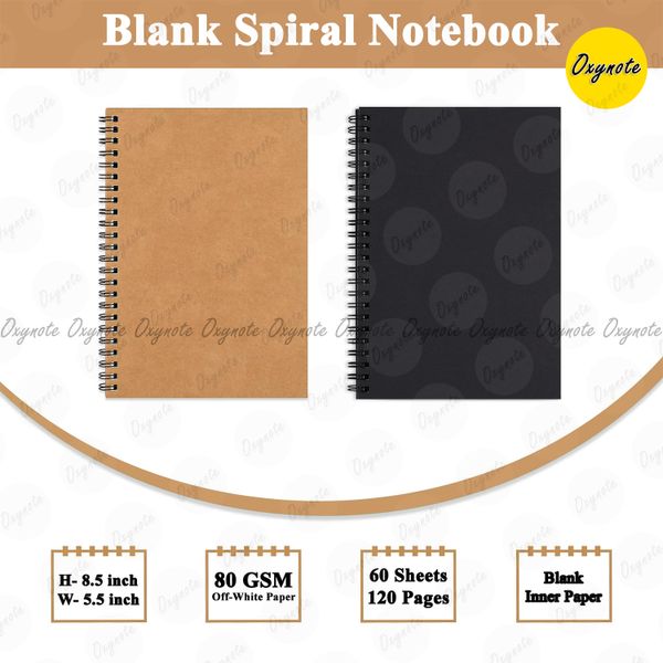 Spiral Notebook by OXYNOTE - 8.5 x 5.5 inches - 120 Pages - Double Wire-O Binding