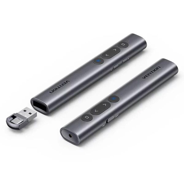 Vention Wireless Presentation Clicker with Red Laser Pointer – Gray