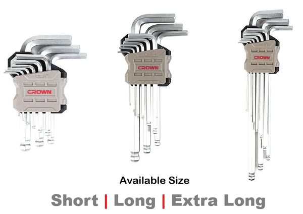 CROWN Professional 9pcs Hex key set ball head ( Short | Long | Extra Long ), Ball head, CR-V, Ball head; CPHOK-BMAX09