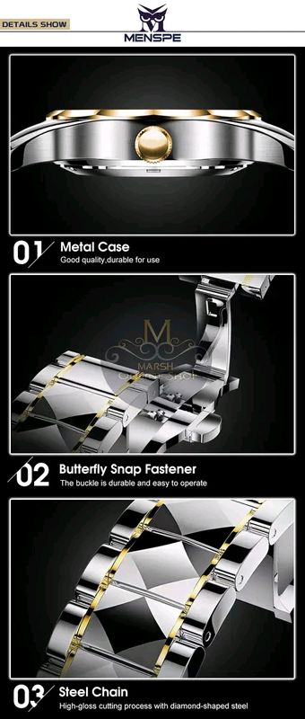 💥MENSPE Men's Fashion Watch Quartz Watch With Diamond Calendar Watch - Image 9