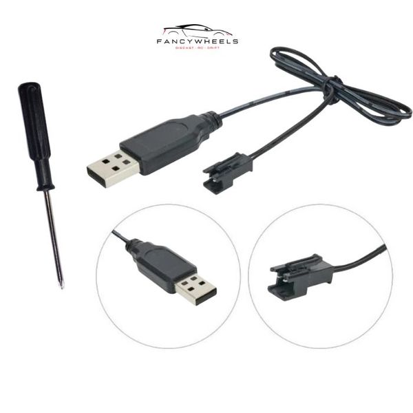 3.7V battery charging cable charger for RC cars with a mini screw driver
