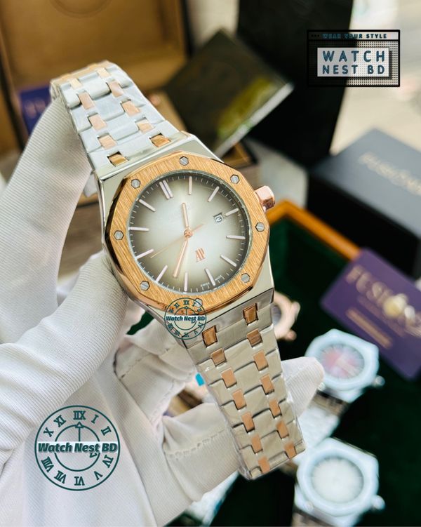 Audemars Piguet AP Dual Tone Rose Gold White Quartz Movement Plain Watch (AA Grade)