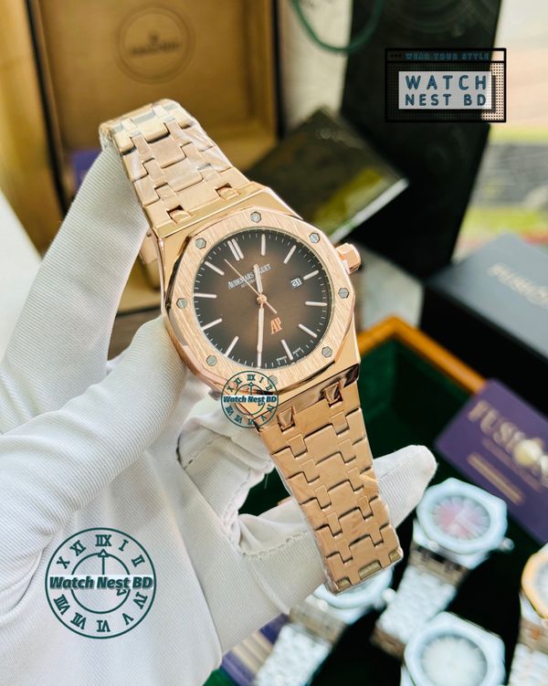 Audemars Piguet AP Rose Gold Chocolate Quartz Movement Watch (AA Grade)