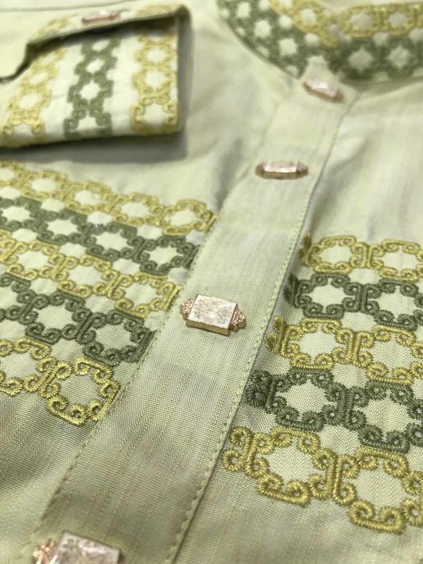 Embroidery Cotton Panjabi | Light Green
