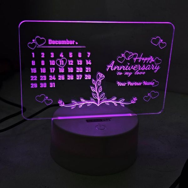 Customizable Acrylic Multicolor Night Lamp – Anniversary – White