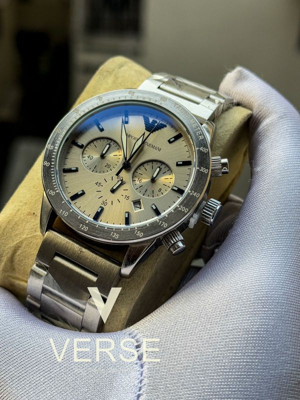 Armani matte silver chain silver dial