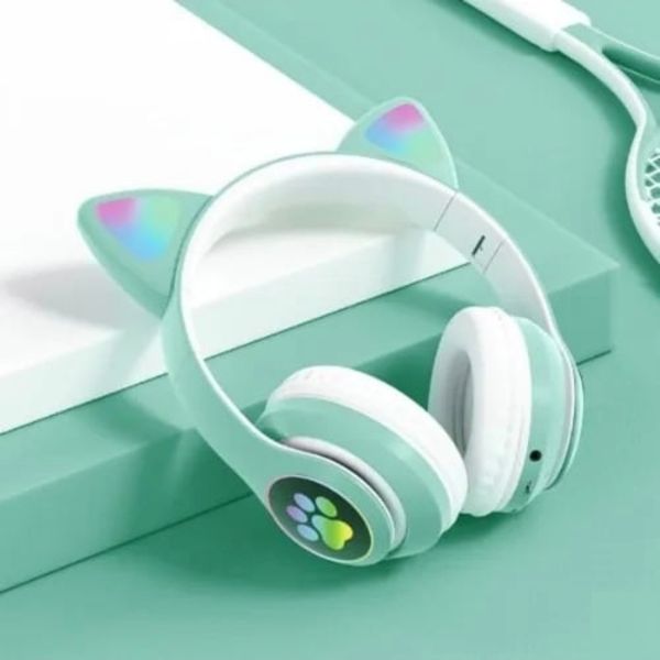 Cat ear design with LED lights wireless headphones.