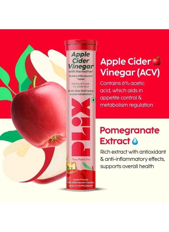 Plix Apple Cider Vinegar Apple Flavour Effervescent Tablets (15 Tablets)