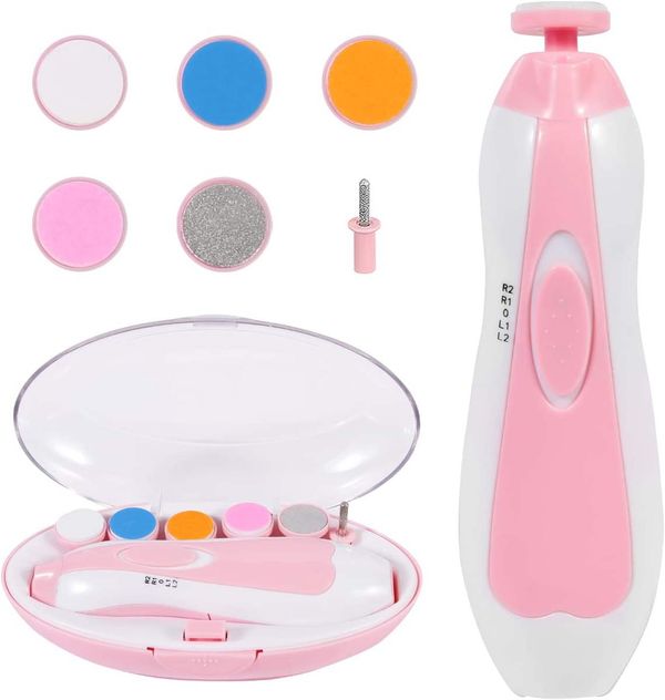 Baby Nail Trimmer Electric,Nail Clippers File for Baby No Sharp Claws Hurt, 6 in 1 with Light Safety Newborn Fingernails Care