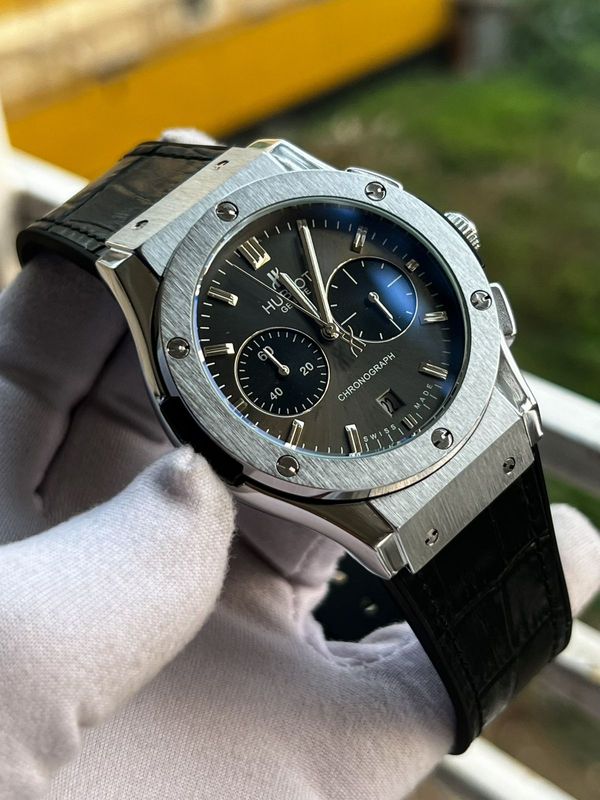 Hublot Classic Fusion Silver Case Black Dial and Belt Leather