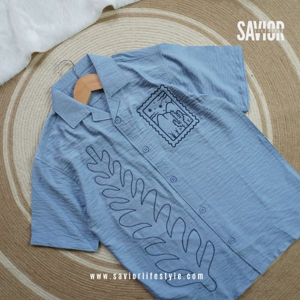 Sky Fern - Drop Shoulder Embroidery Shirt