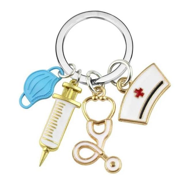 Doctor Keychain Medical Tool Key Ring Injection Syringe Stethoscope Nurse Key Chain