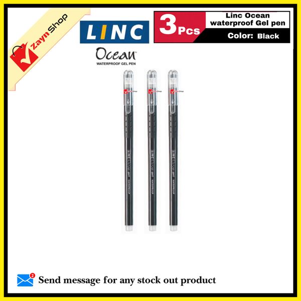 LINC Ocean Waterproof Gel Pen Blue Black Green Red Ink 3 pcs of Pack