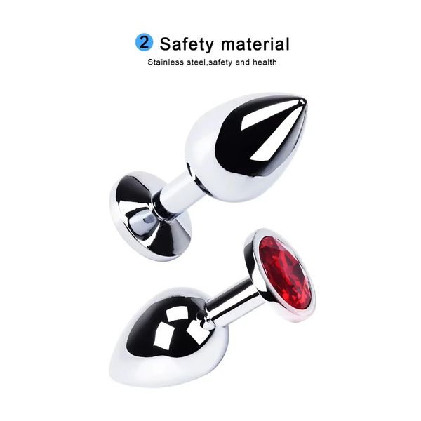 Metal Anal Plug Stainless Steel Butt Plug with Jewelry Colorful Crystal Anus Plug Anal Bead Adults Sex Toys for Women Adult Game