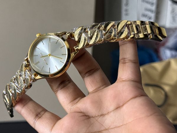 MK SHACKLE GOLDEN BIG CASE WHITE DIAL
