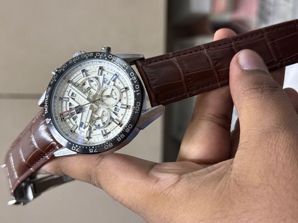 TAG HEUER 100M BROWN BELT SILVER CASE WHITE DIAL