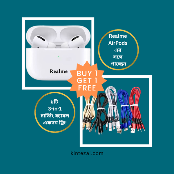 Realme AirPods Pro 5.0 – Bluetooth Earbuds + Free 3-in-1 Fast Charging USB Cable