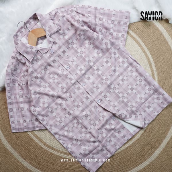 Lavender Smoke Drop Shoulder Cuban Shirt