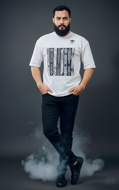 Gonji White Graphic Drop Shoulder T-Shirt