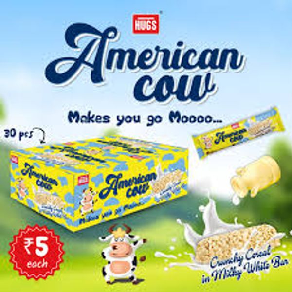 Hugs American Cow White Chocolate Cereal Bar | Oat Chocolate, Milky White Bars Box (30 pcs)