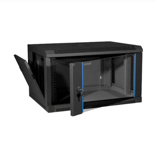 Toten 6U 600x450 W2 Wall mounted server cabinet and toughened glass front door with 1x 6port PDU, 2 x Fan