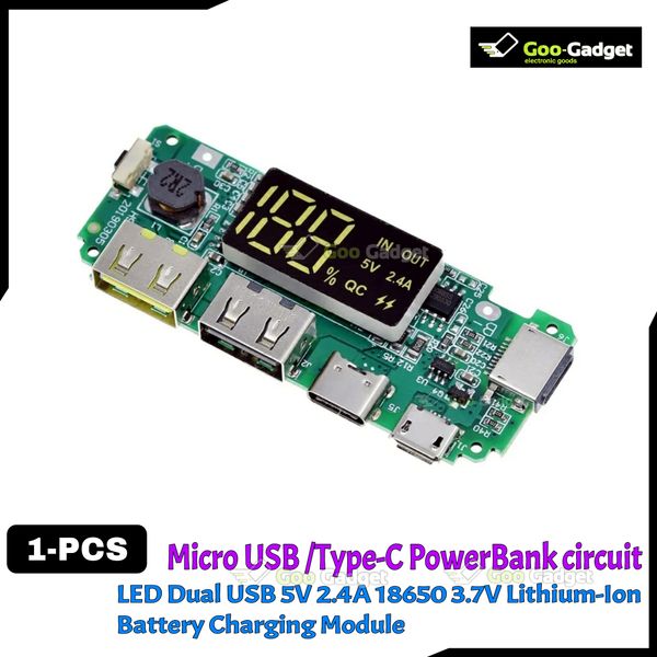 LED Dual USB 5V 2.4A Micro/Type-C USB 18650 Fast Charging Power Bank Circuit | Charger Board with Protection