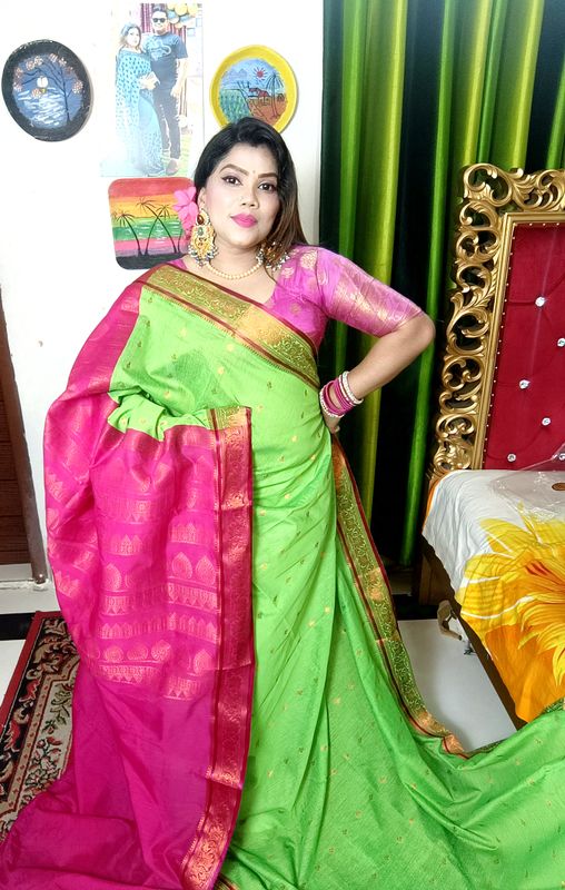 parrot green gaduwal saree