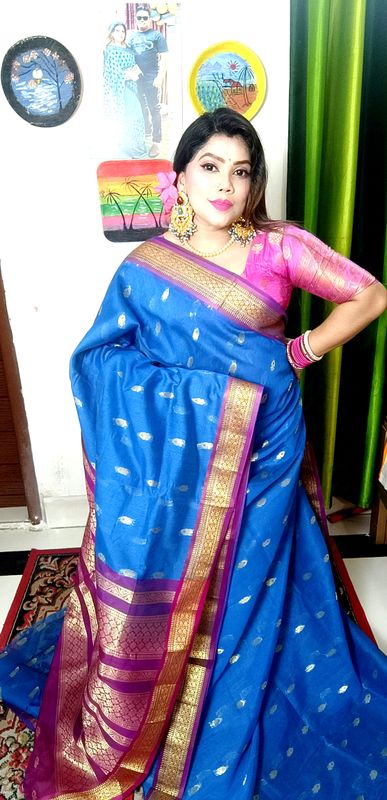 BLUE COTTON GADUWAL SAREE