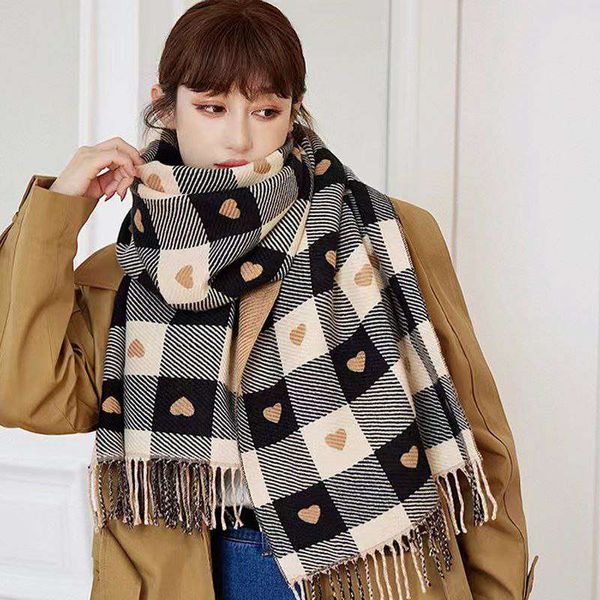 Cashmere women's double-sided love plaid scarf