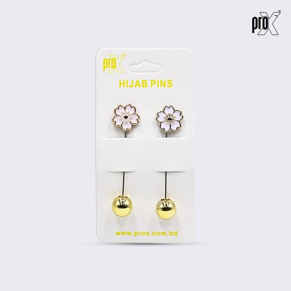 ProX 1 Pair Stick Hijab Pin_HP-501-3_Black & White Flower